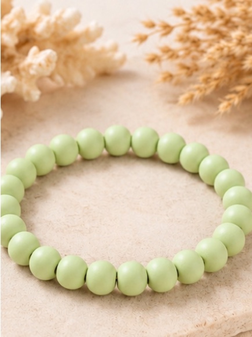 Pastel Green Matte Beaded Stretch Bracelet | Stackable Boho Jewelry